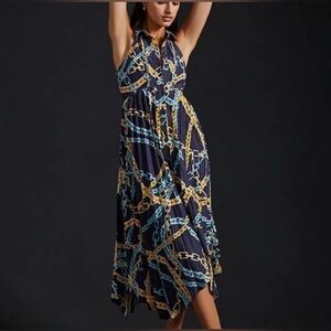 Maeve for Anthropologie size L chain pleated midi dress NWT